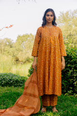 Cotton Hand Block Printed Kurta - Rust