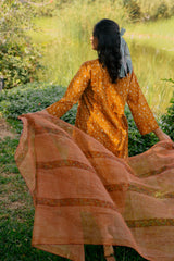 Cotton Kota Doria Hand Block Printed Dupatta - Rust