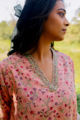 Cotton Hand Block Printed kurta- Pink