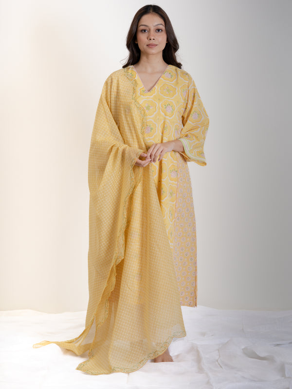Cotton Hand Block Printed Kurta - Yellow