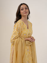 Cotton Hand Block Printed Kurta - Yellow