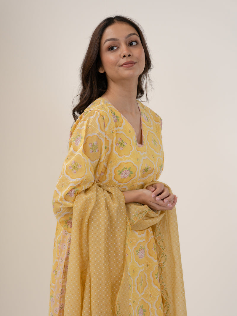 Cotton Hand Block Printed Kurta - Yellow