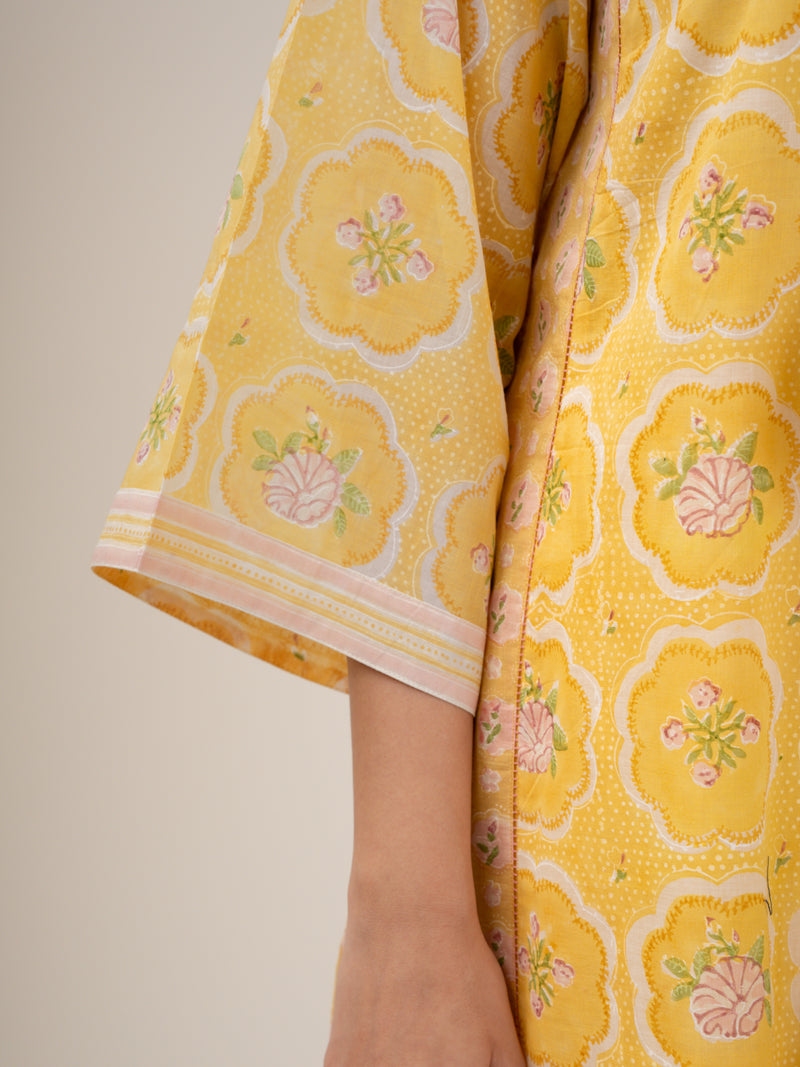 Cotton Hand Block Printed Kurta - Yellow