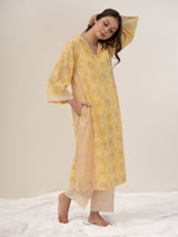 Cotton Hand Block Printed Kurta - Yellow