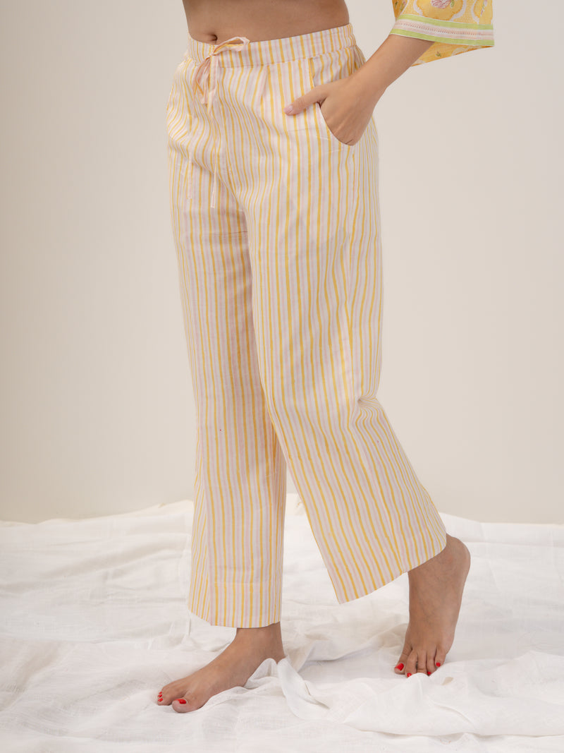 Cotton Hand Block Printed Parallel - Yellow