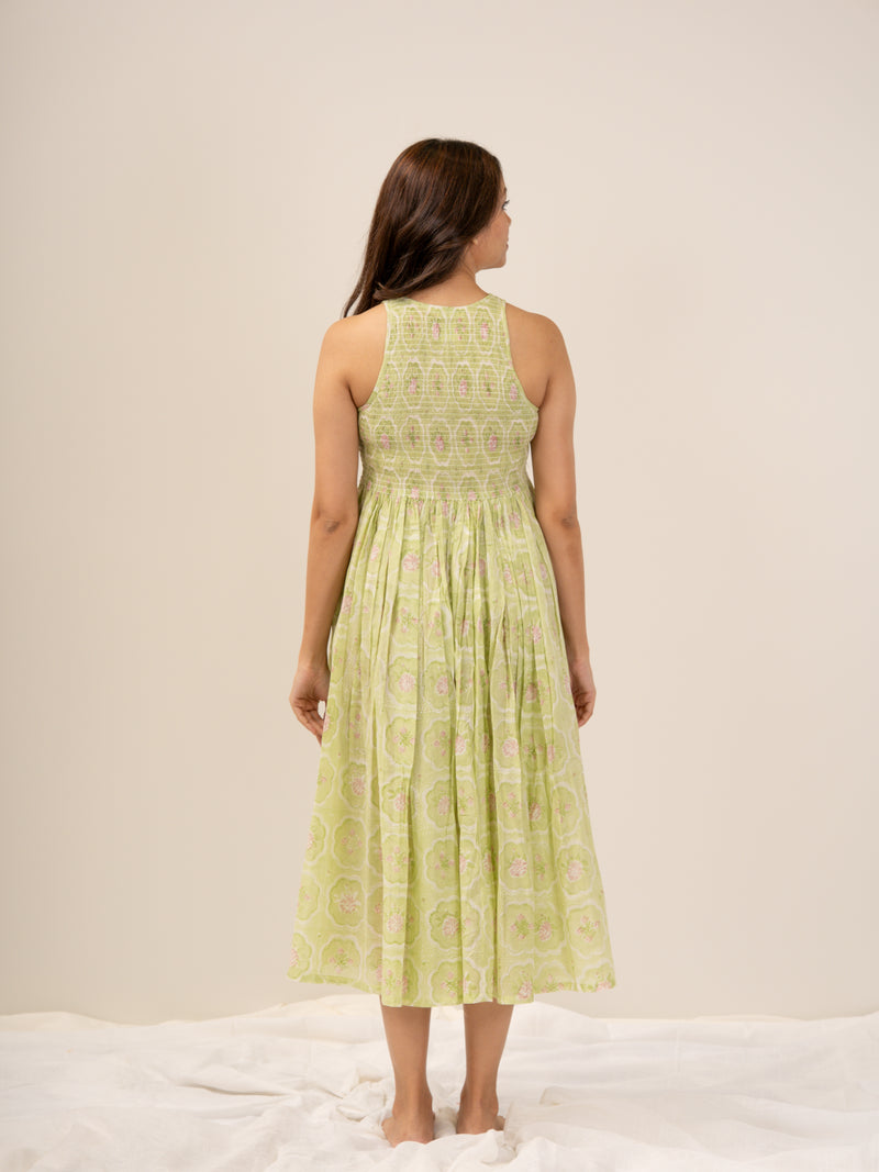 Cotton Hand Block Printed Dress - Green