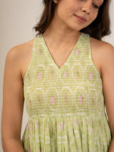 Cotton Hand Block Printed Dress - Green