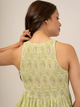 Cotton Hand Block Printed Dress - Green