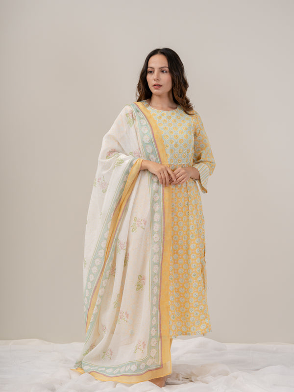 Cotton Hand Block Printed Kurta - Yellow