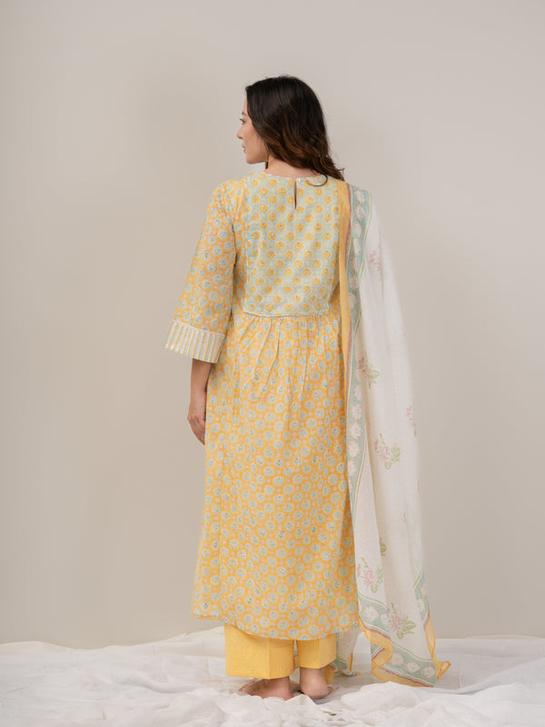 Cotton Hand Block Printed Kurta - Yellow