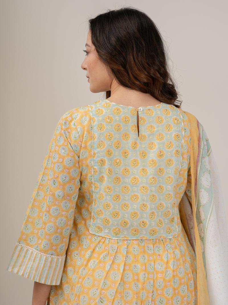 Cotton Hand Block Printed Kurta - Yellow