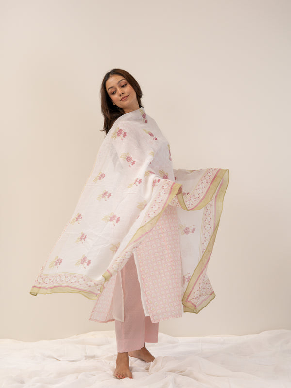 Cotton Hand Block Printed Dupatta - Pink