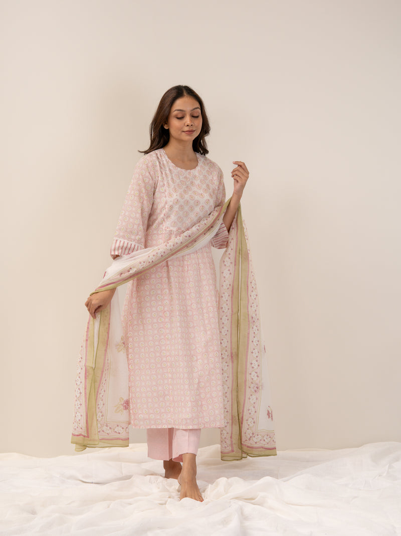 Cotton Hand Block Printed Kurta - Pink
