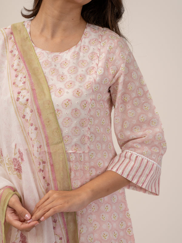 Cotton Hand Block Printed Dupatta - Pink