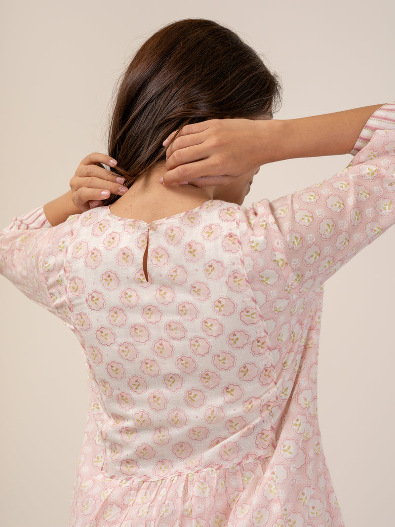 Cotton Hand Block Printed Kurta - Pink