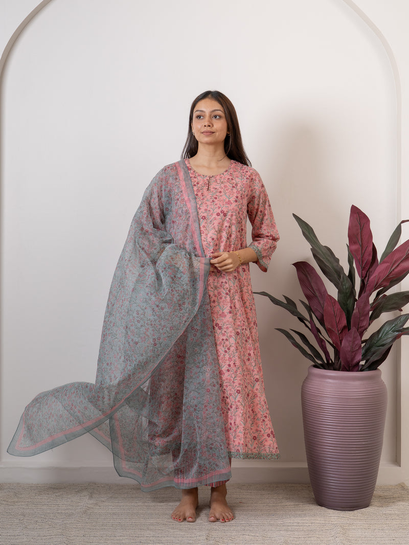 Cotton Kota Doria Dupatta Blue – Bagh India - Main Image