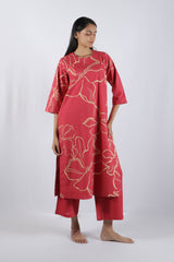 Pink Floral Poplin Kurta