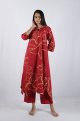 Red Floral Poplin Kurta