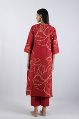 Red Floral Poplin Kurta