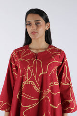 Red Floral Poplin Kurta