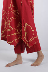 Red Floral Poplin Kurta