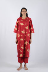 Red Floral Poplin Kurta
