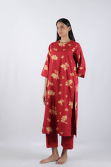 Red Floral Poplin Kurta