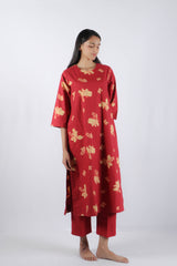 Red Floral Poplin Kurta