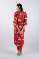 Red Floral Poplin Kurta