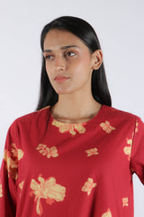 Red Floral Poplin Kurta