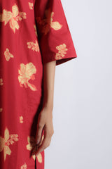 Red Floral Poplin Kurta