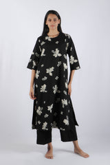 Black Floral Poplin Kurta