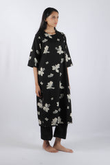 Black Floral Poplin Kurta