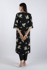 Black Floral Poplin Kurta