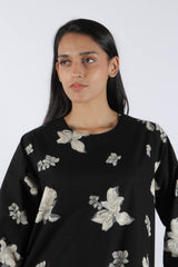 Black Floral Poplin Kurta