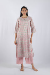 Pink Floral Hand Block Printed Cotton Kurta