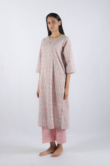 Pink Floral Hand Block Printed Cotton Kurta