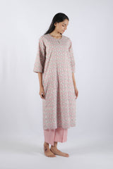 Pink Floral Hand Block Printed Cotton Kurta