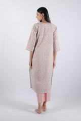 Pink Floral Hand Block Printed Cotton Kurta