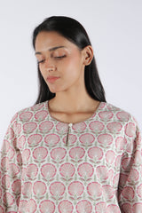 Pink Floral Hand Block Printed Cotton Kurta
