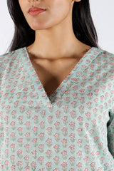 Blue Hand Block Printed Cotton Straight Kurta
