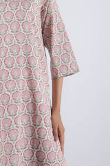 Pink Floral Hand Block Printed Cotton Kurta