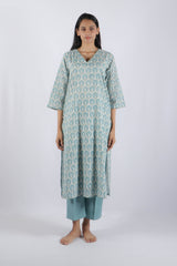 Blue Hand Block Printed Cotton Straight Kurta