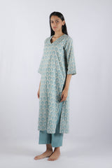 Blue Hand Block Printed Cotton Straight Kurta