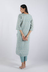 Blue Hand Block Printed Cotton Straight Kurta