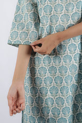 Blue Hand Block Printed Cotton Straight Kurta