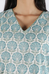 Blue Hand Block Printed Cotton Straight Kurta
