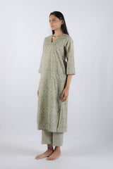 Green Hand Block Printed Cotton Kurta