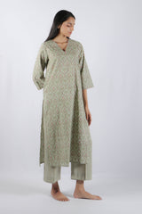 Green Hand Block Printed Cotton Kurta