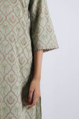 Green Hand Block Printed Cotton Kurta